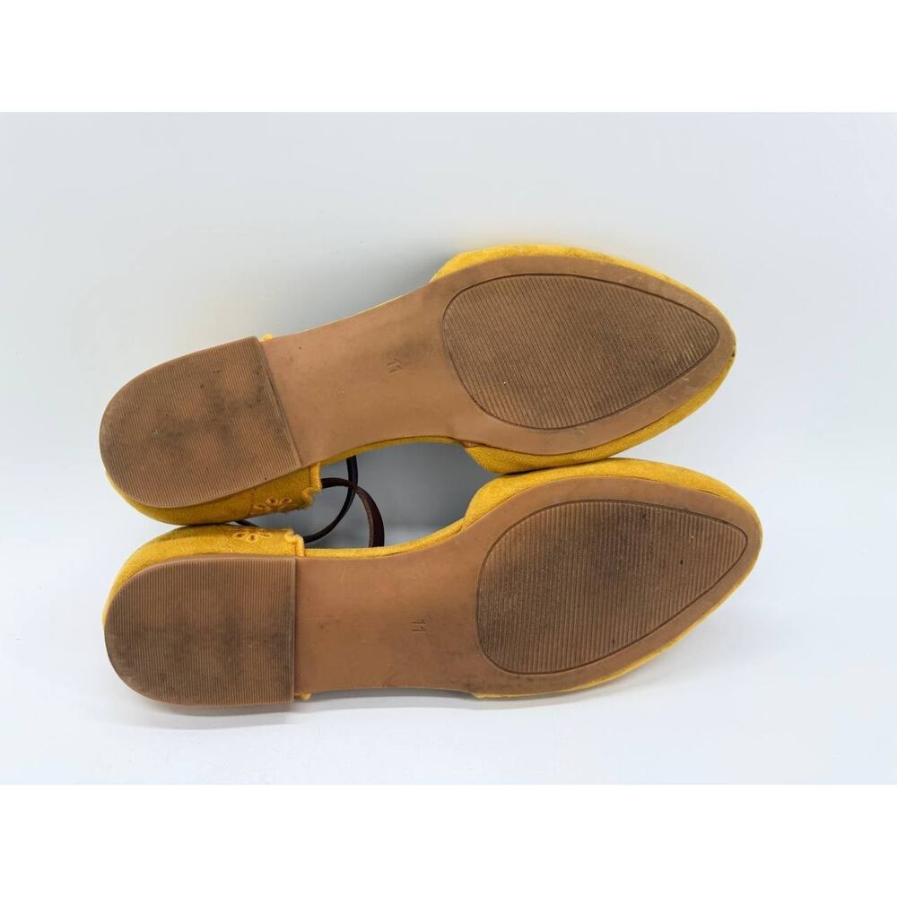 Torrid Women's Size 11W Mustard Yellow Embroidered Ankle Tie Pointed Flats - Picture 8 of 10